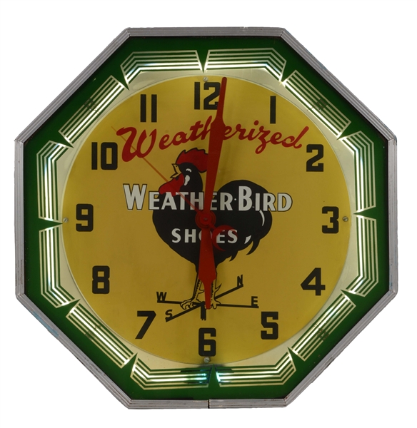 WEATHER BIRD SHOES NEON PRODUCTS GLASS FACE CLOCK.