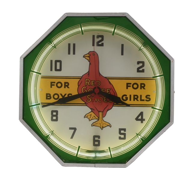 RED GOOSE SHOES FOR BOYS & GIRLS NEON PRODUCTS GLASS FACE CLOCK.