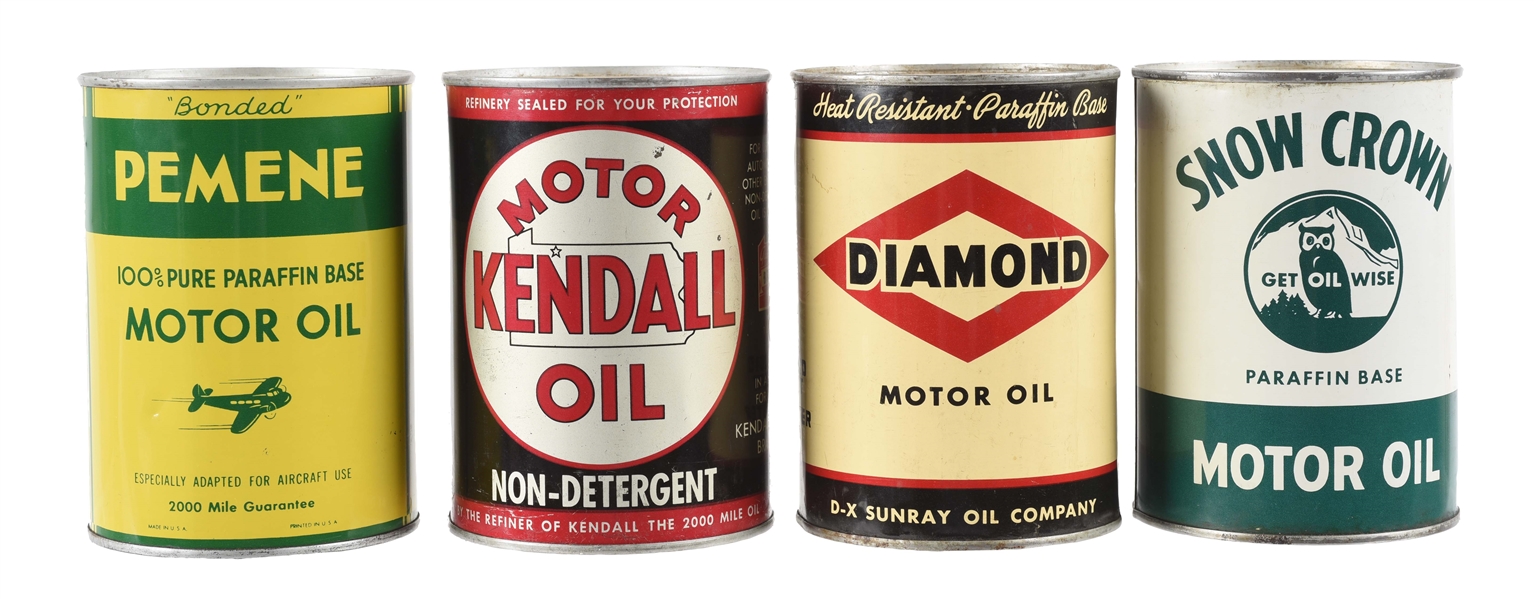 LOT OF 4: ONE QUART MOTOR OIL CANS.