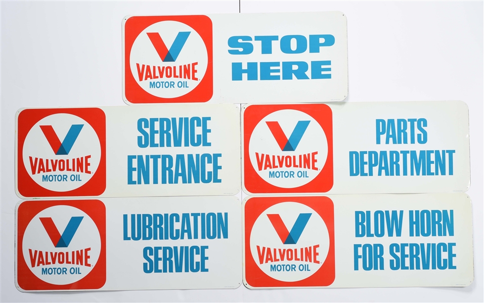 LOT OF 5: NEW OLD STOCK VALVOLINE MOTOR OIL SIGNS WITH ORIGINAL BOX. 