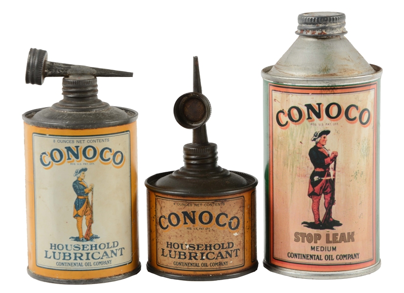 LOT OF 3: CONOCO HOUSEHOLD LUBRICANT CANS.