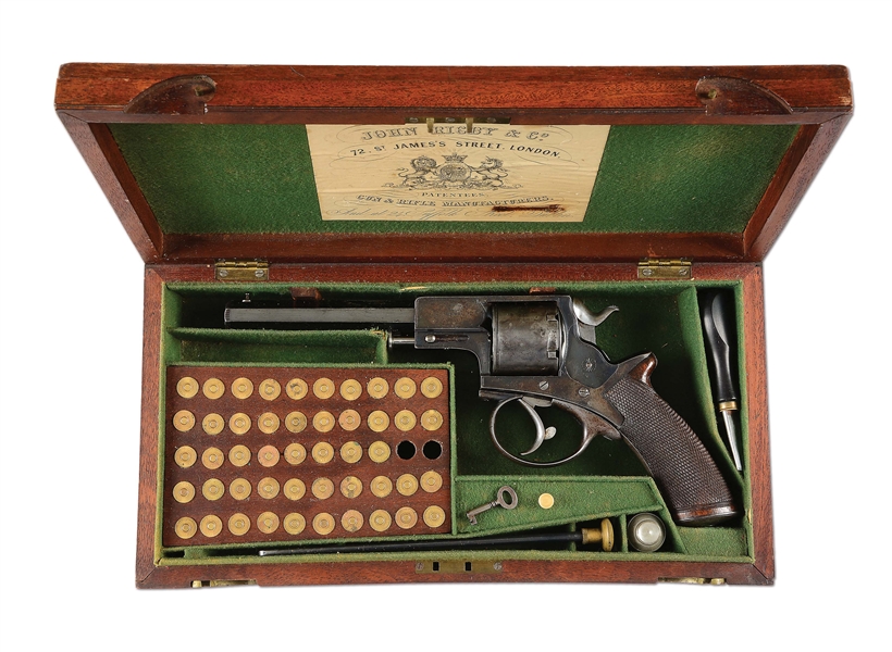 (A) DEALER MARKED & CASED  J. RIGBY TRANTERS PATENT REVOLVER.