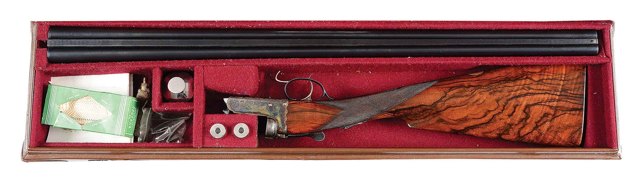 (M) RARE AND HISTORIC MASTERS GUNMAKERS LTD. BOXLOCK EJECTOR SINGLE TRIGGER "REGAL" GRADE LIGHT GAME GUN SPECIALLY MADE FOR LOU DECOLATOR, PICTURED IN CHURCHILL BOOK BY DON MASTERS WITH CASE.