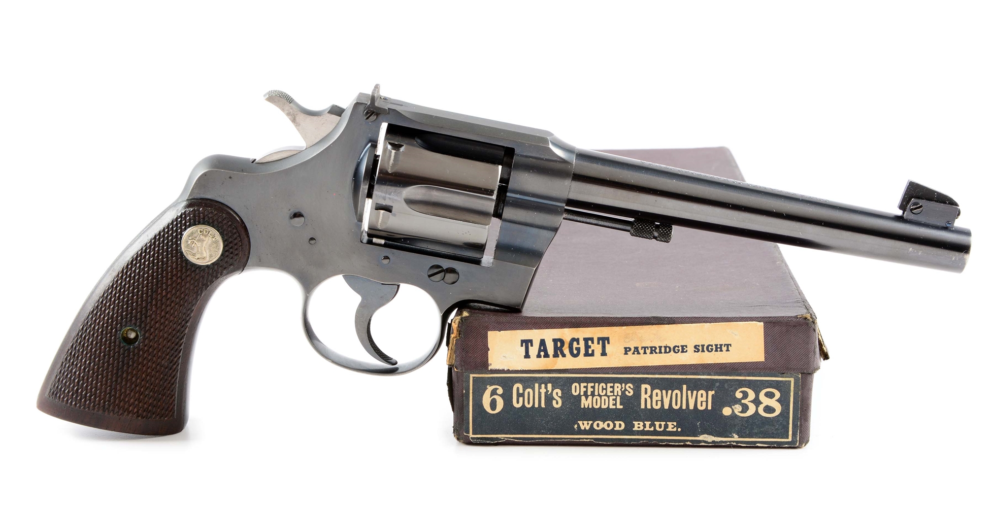 (C) BOXED COLT OFFICERS MODEL TARGET HEAVY BARREL DOUBLE ACTION REVOLVER (1940).
