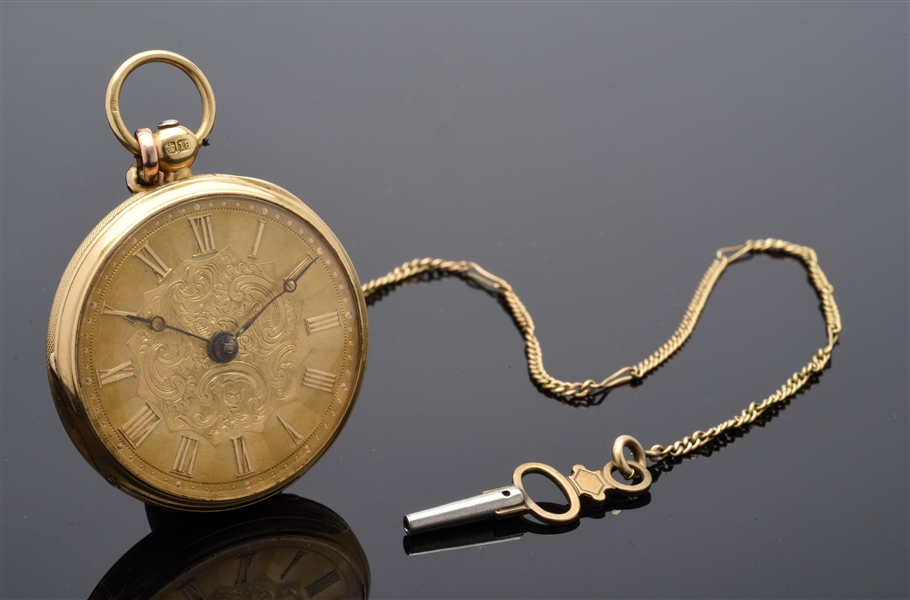 18K GOLD BENTLY & BECK, LONDON O/F FUSEE POCKET WATCH. 