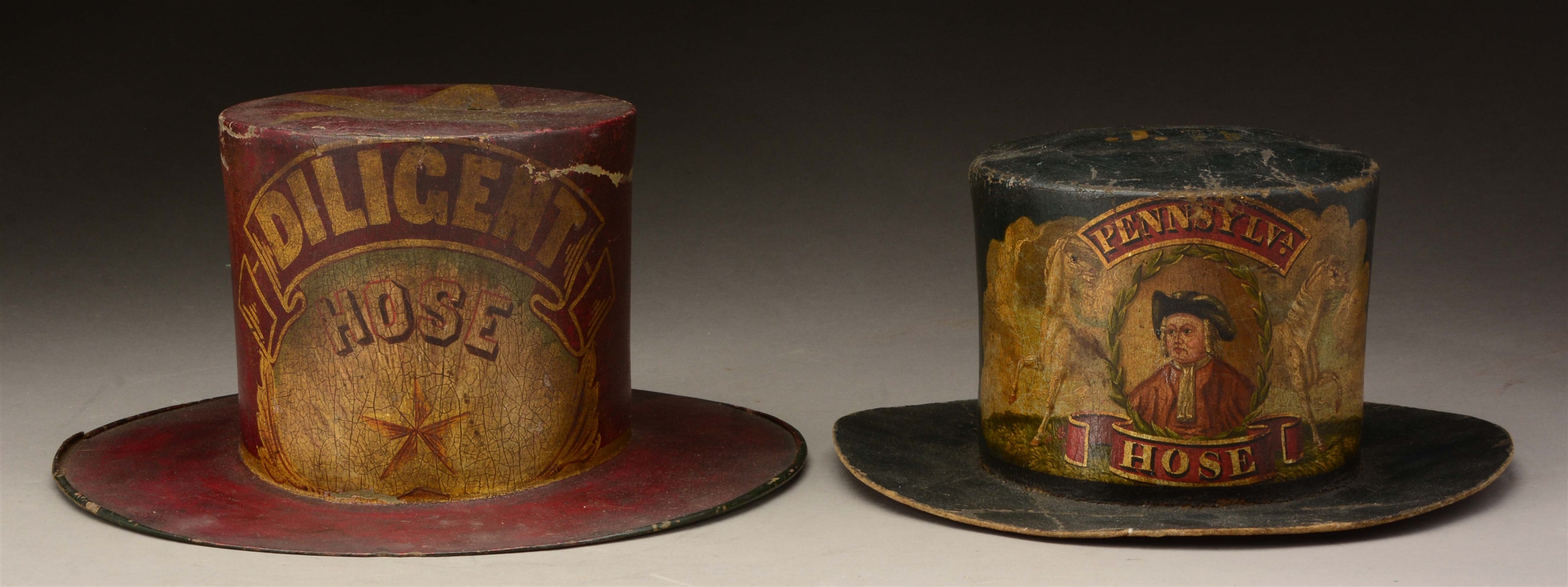 LOT OF 2: FINE EARLY AMERICAN FIREMAN PARADE HATS. 