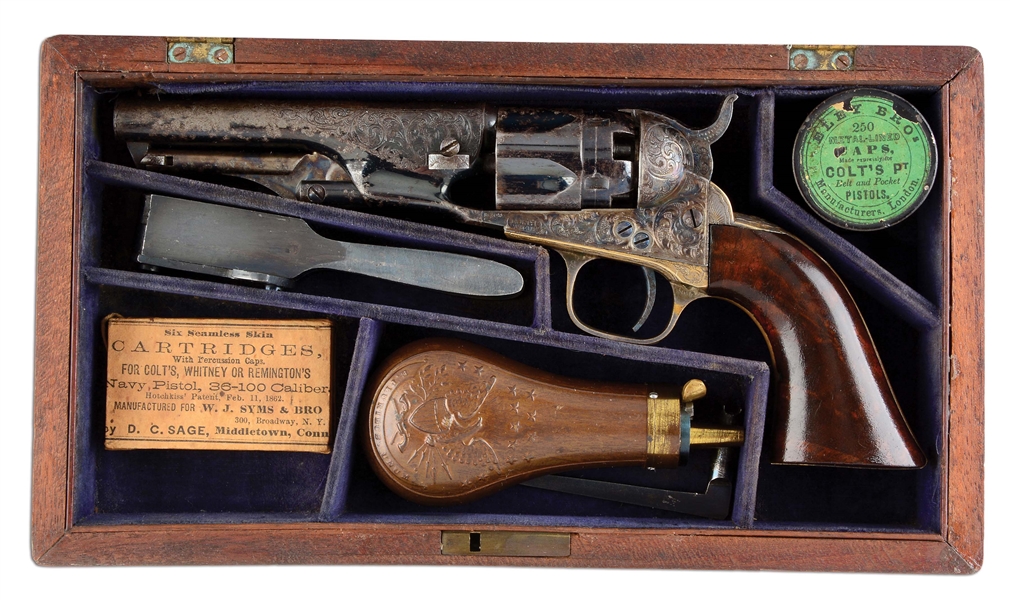 (A) VERY FINE & RARE CASED FACTORY ENGRAVED AND PRESENTED COLT MODEL 1862 POLICE REVOLVER.