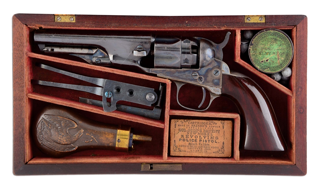 (A) RARE & HISTORIC CASED COLT 1862 POLICE REVOLVER PRESENTED TO J.D. CAMERON WITH COMPLIMENTS OF COL. COLT.