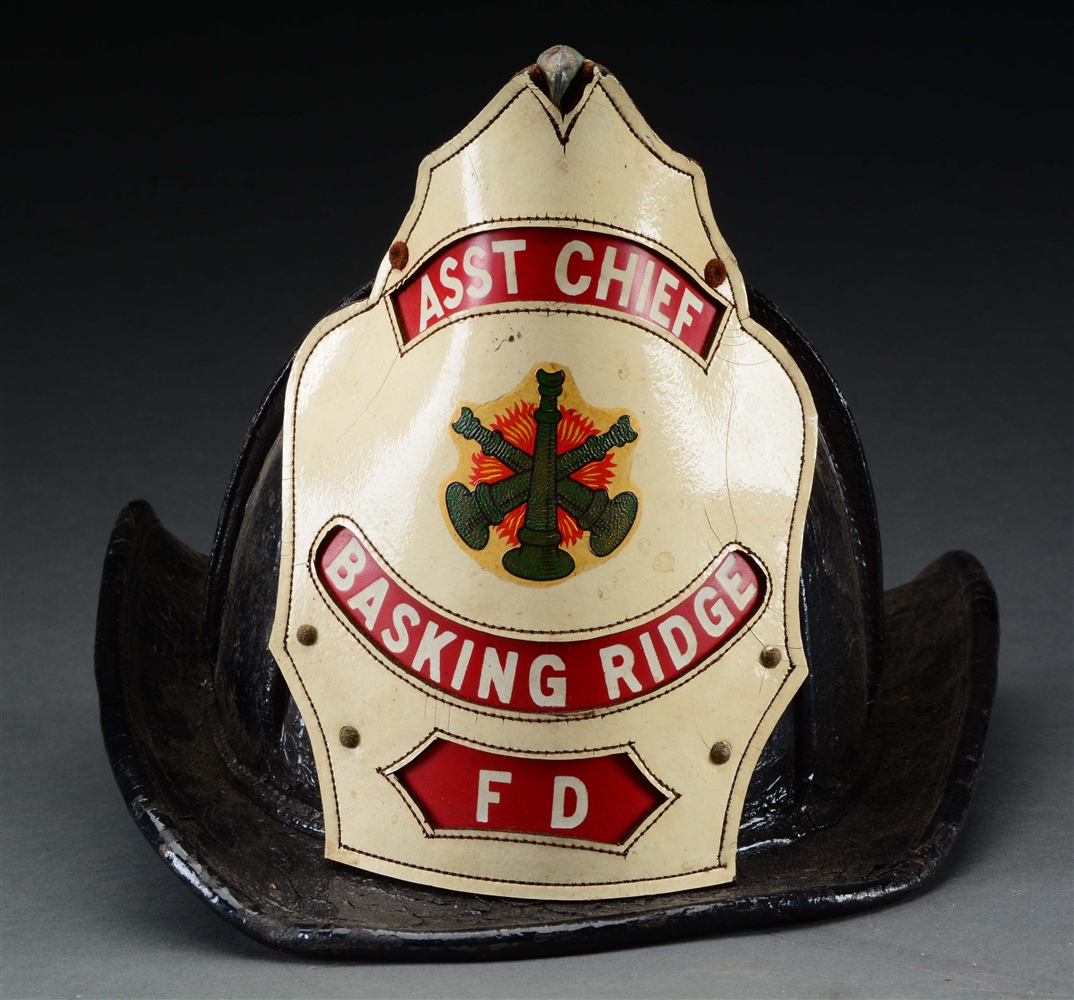 ASSISTANT CHIEF FIREMANS HELMET FROM BASKING RIDGE FIRE DEPARTMENT.