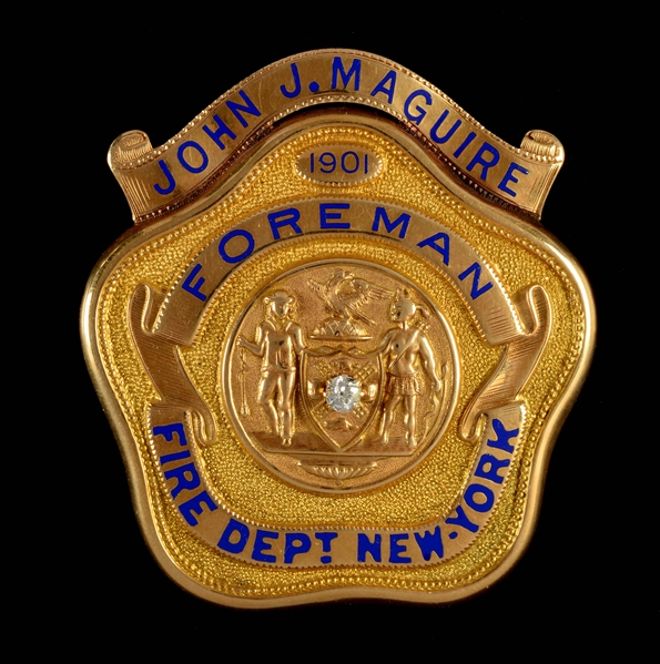 EARLY FDNY 14K GOLD FOREMANS BADGE.