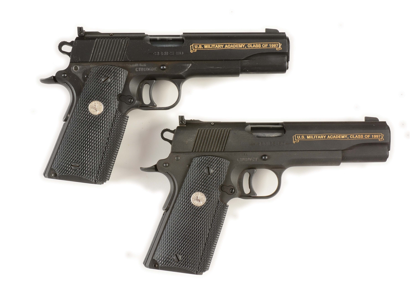 (M) PAIR OF CONSECUTIVELY NUMBERED COLT MODEL 1911 COMBAT TARGET SEMI-AUTOMATIC PISTOLS FOR US MILITARY ACADEMY CLASS OF 1997.