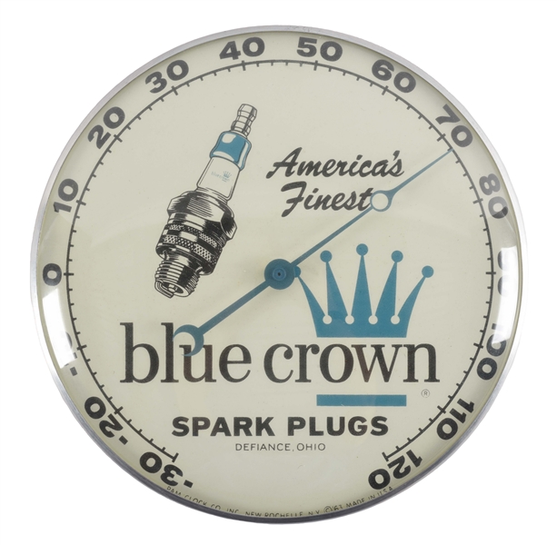 BLUE CROWN SPARK PLUGS GLASS FACE THERMOMETER.