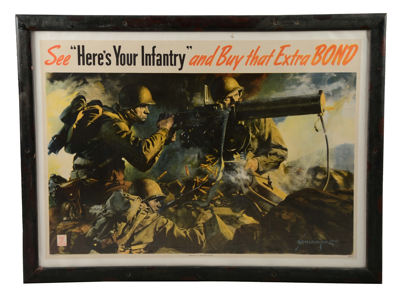 FRAMED WAR BOND "HERES YOUR INFANTRY" WORLD WAR II LITHOGRAPH.