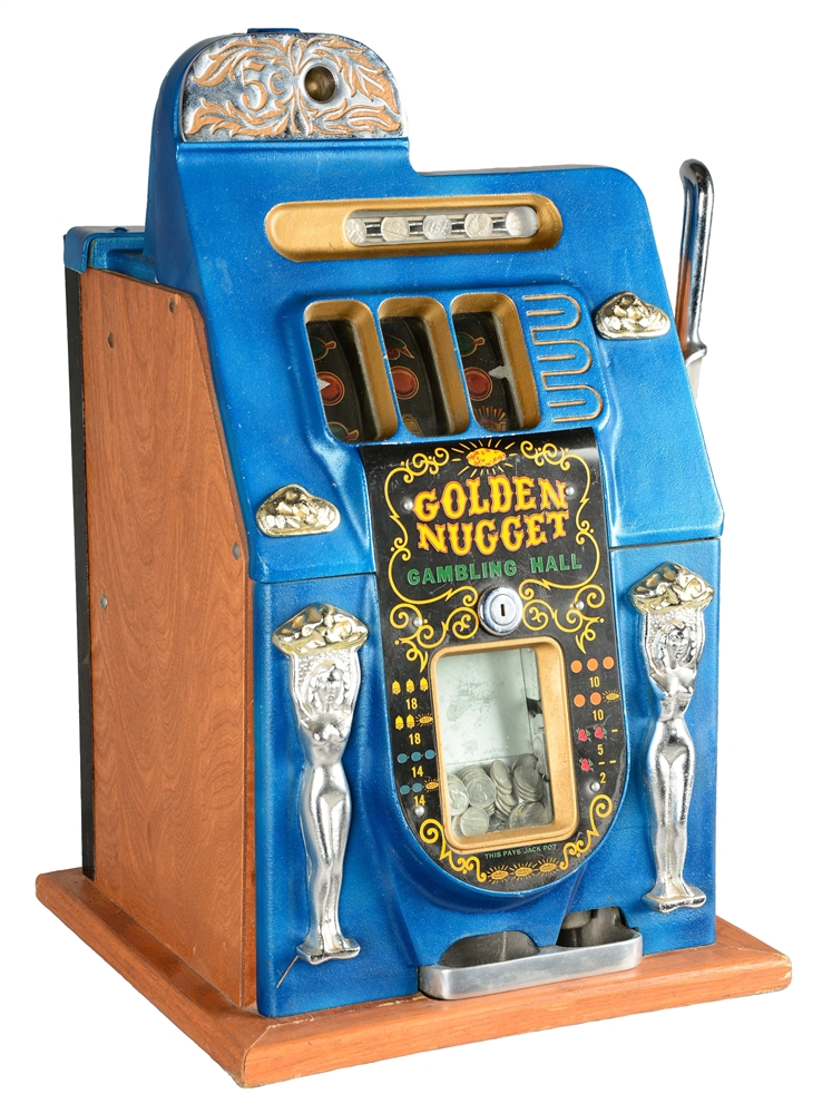 **REPRODUCTION 5¢ MILLS NOVELTY CO. GOLDEN NUGGET SLOT MACHINE.