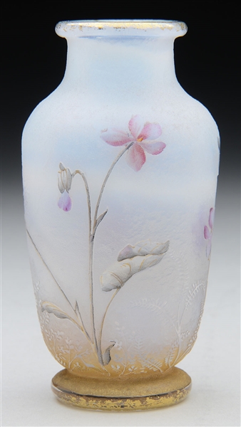 DAUM CAMEO AND ENAMELED CABINET VASE.                                                                                                                                                                   