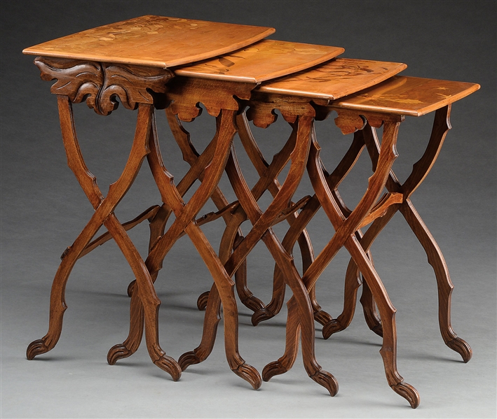 GALLE MARQUETRY NESTING TABLES.                                                                                                                                                                         