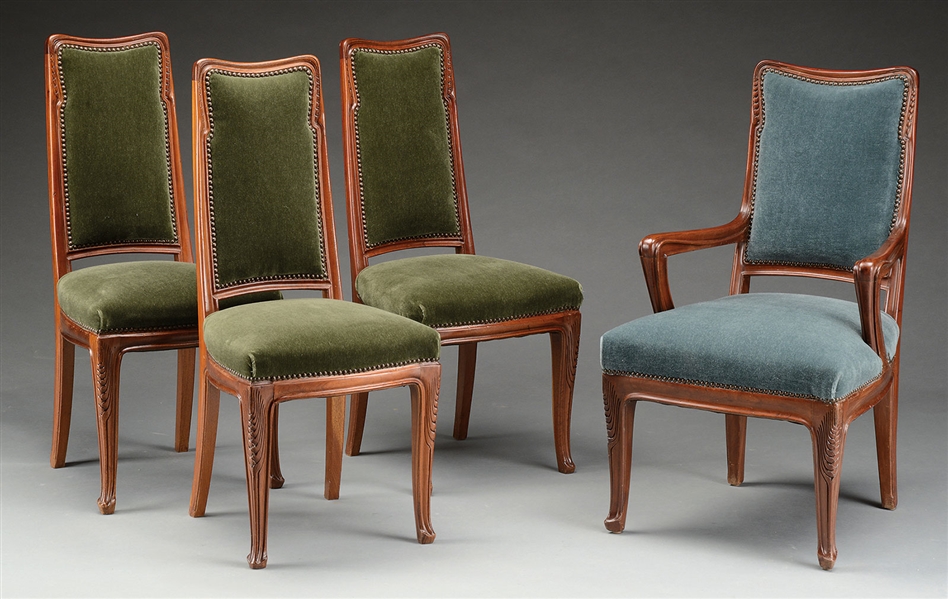 FOUR MAJORELLE DINING CHAIRS.                                                                                                                                                                           