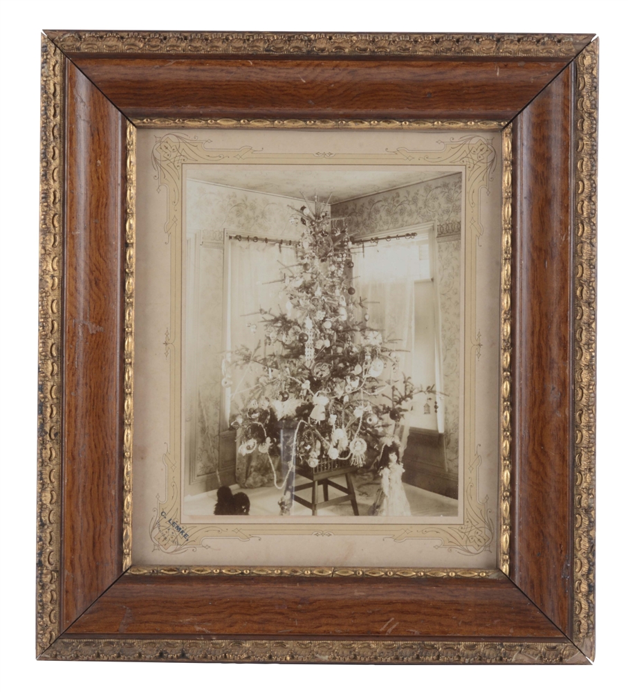 FRAMED PHOTOGRAPH OF VICTORIAN CHRISTMAS TREE.