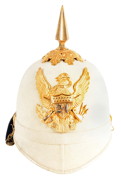 CASED U.S. ARMY MODEL 1881 24TH INFANTRY OFFICERS WHITE SUMMER DRESS HELMET.