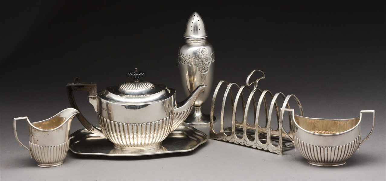 GROUP OF 6: ENGLISH SILVER TABLEWARES.