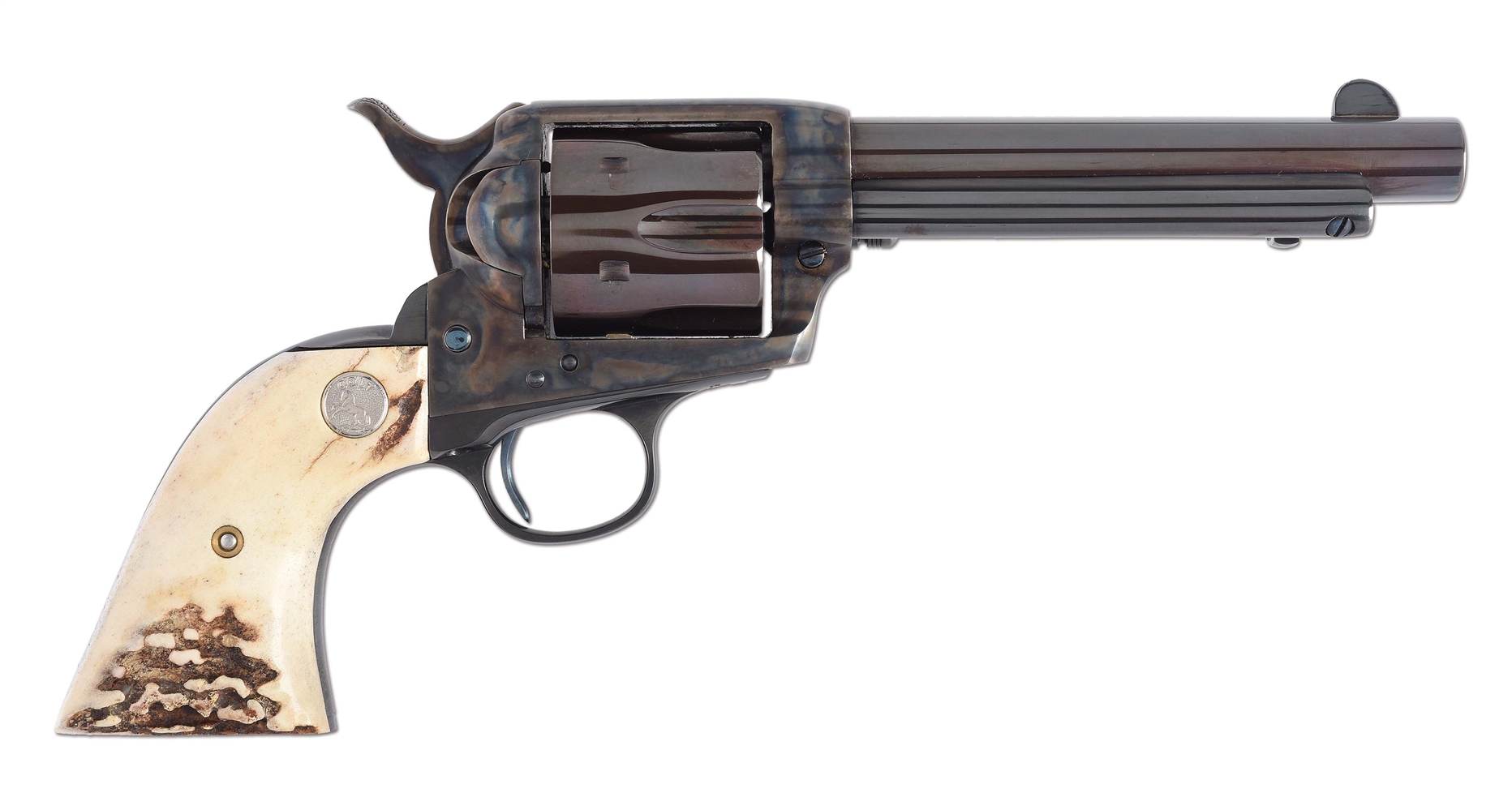 (C) COLT .45 SINGLE ACTION ARMY REVOLVER WITH STAG GRIPS (1902).