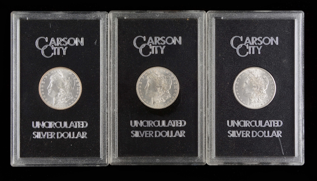 LOT OF 3: CARSON CITY SILVER DOLLARS. 
