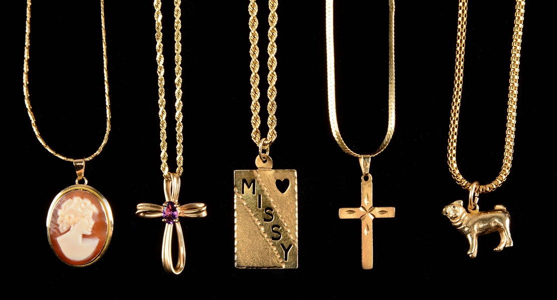 LOT OF 5: 14K YELLOW GOLD NECKLACES. 