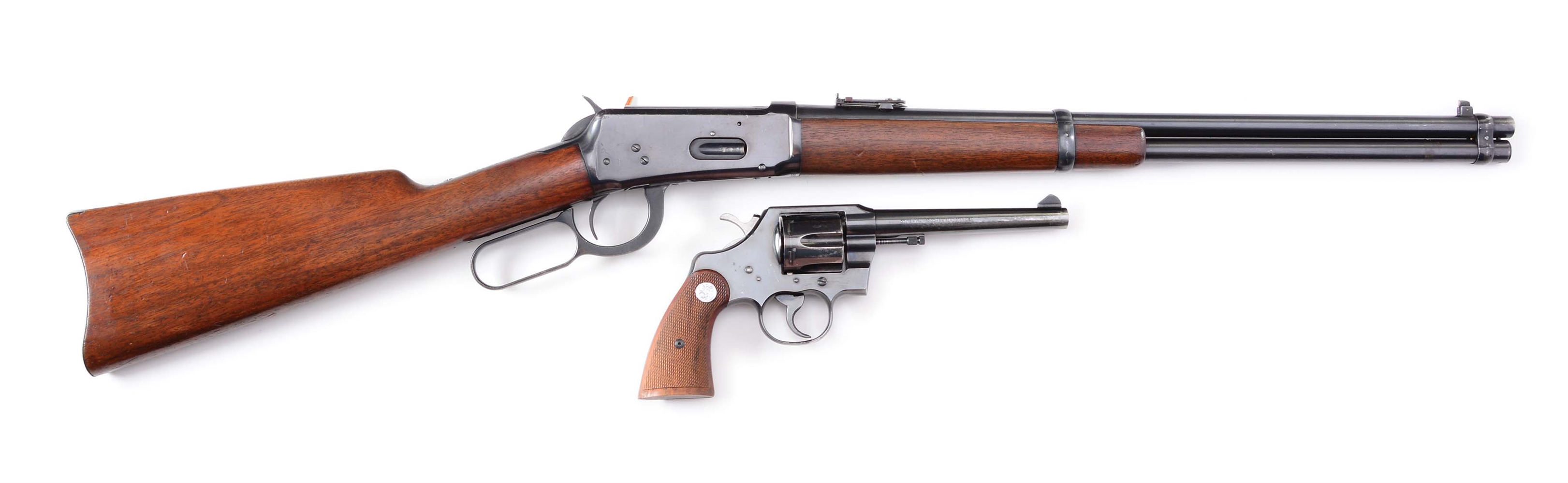 (C) LOT OF 2: NYST WINCHESTER MODEL 1894 SADDLE RING CARBINE & COLT OFFICIAL POLICE DOUBLE ACTION REVOLVER.