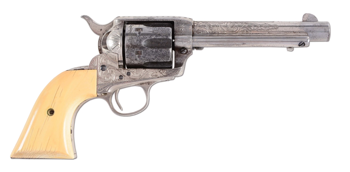 (C) FACTORY ENGRAVED COLT SINGLE ACTION ARMY REVOLVER WITH IVORY GRIPS (1904).