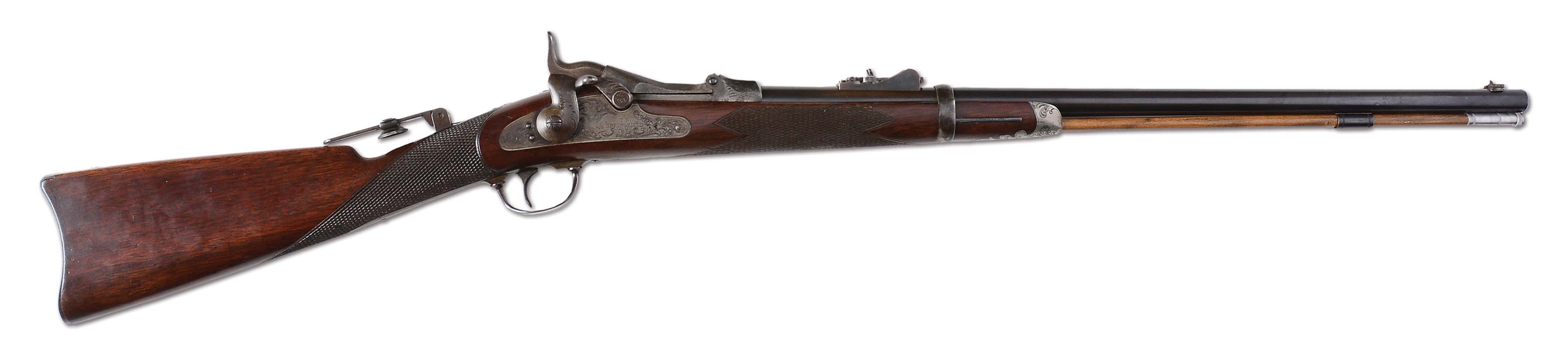 (A) ENGRAVED SPRINGFIELD 1875 FIRST MODEL  OFFICERS TRAPDOOR RIFLE INSCRIBED "J. H. ROLLINS".