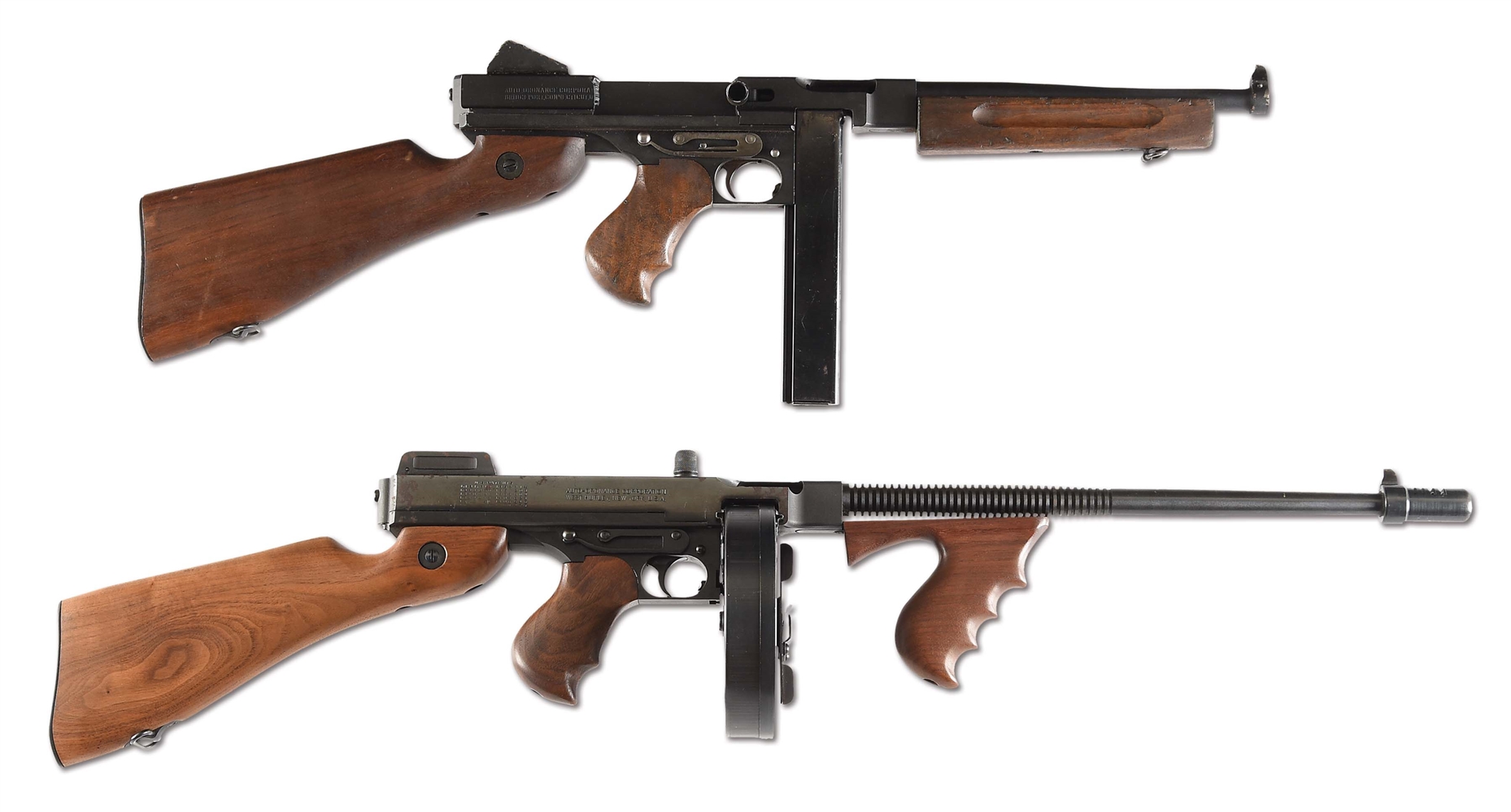 (M) LOT OF 2: AUTO-ORDNANCE 1927A1 THOMPSON SEMI AUTOMATIC CARBINE AND THOMPSON M1A1 PARTS KIT DUMMY GUN.