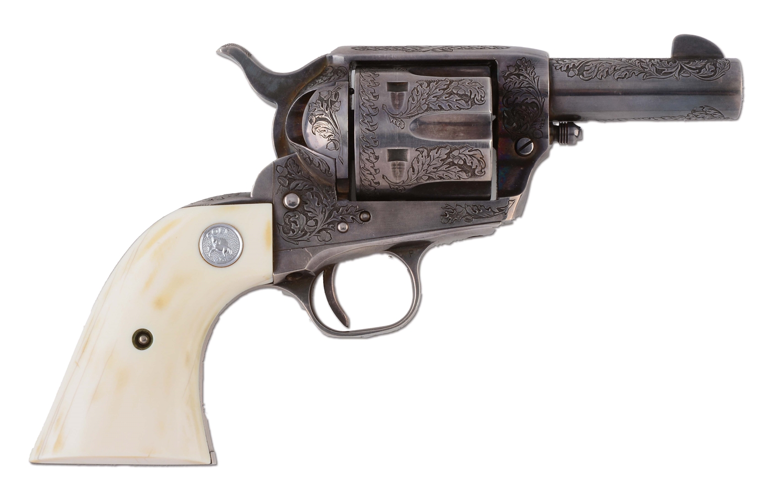 (C) HOWARD DOVE ENGRAVED SILVER PLATED COLT SHERIFFS SINGLE ACTION ARMY MODEL .45 COLT REVOLVER (1960).