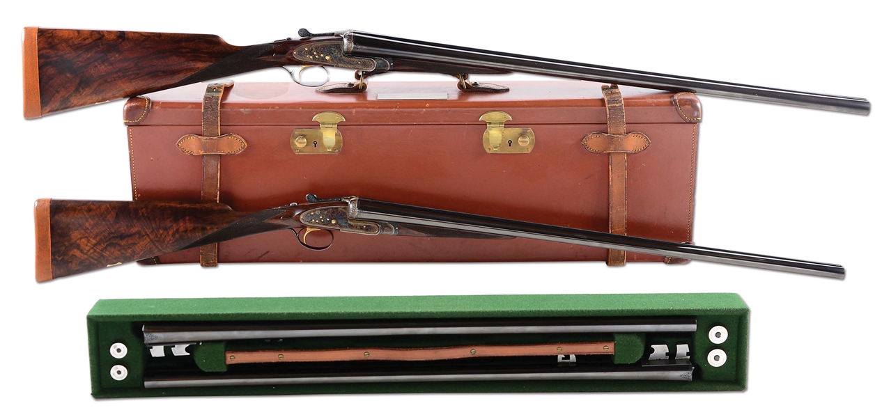 (C) MATCHED BRACE (12 AND 20 GAUGE) OF WESTLEY RICHARDS "BEST" SIDELOCK EJECTOR GAME SHOTGUNS WITH EXTRA BARRELS AND CASE.