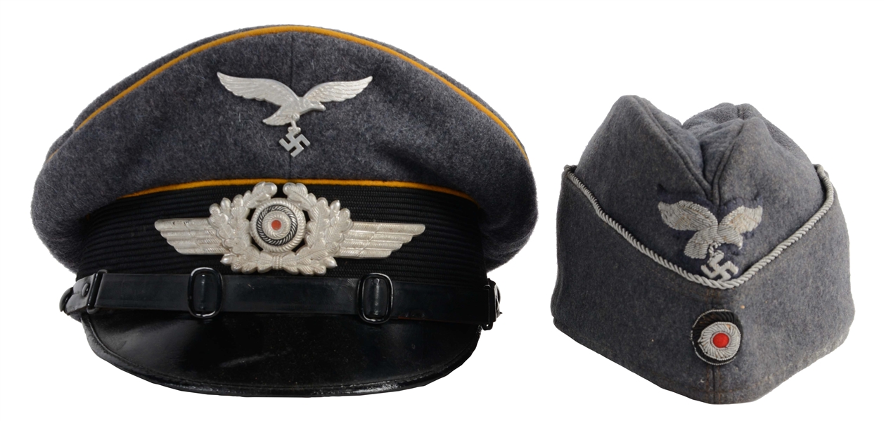 GERMAN WWII LUFTWAFFE VISOR & OVERSEAS CAP.