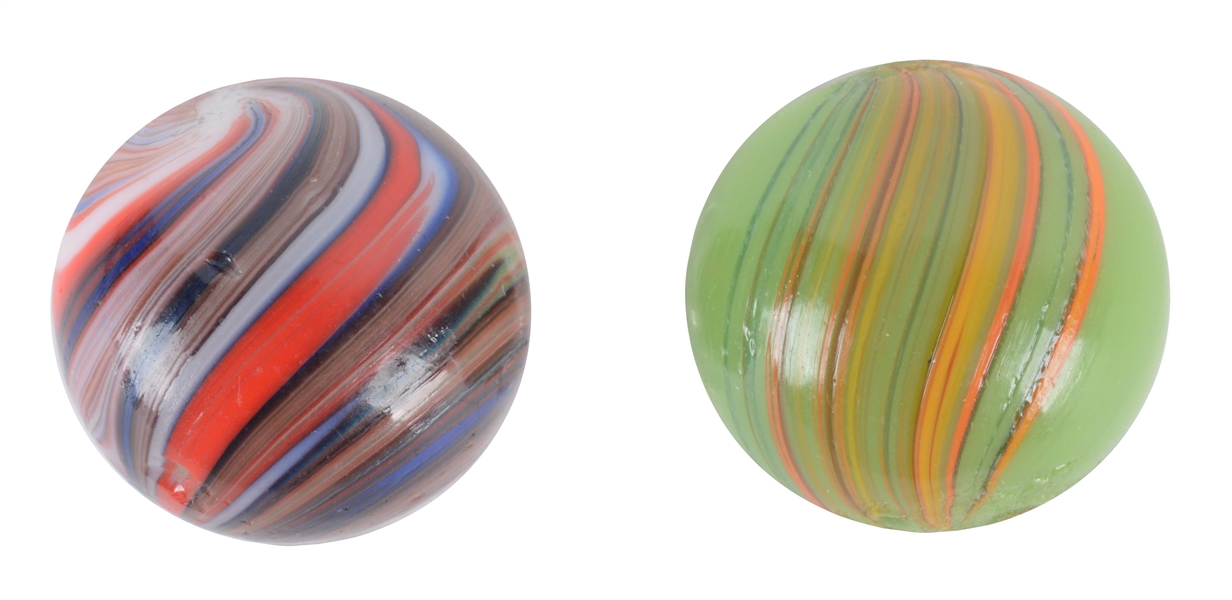 LOT OF 2: BANDED OPAQUE MARBLES.