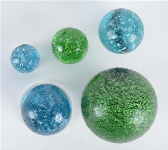 LOT OF 5: MICA MARBLES.