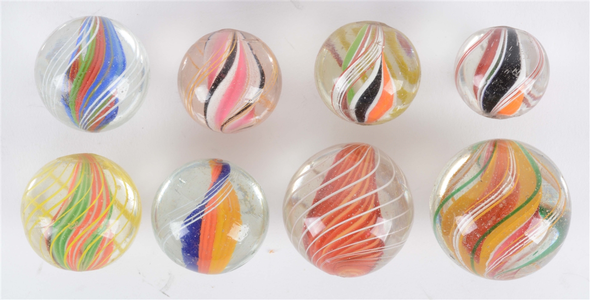 LOT OF 8: SWIRL MARBLES.