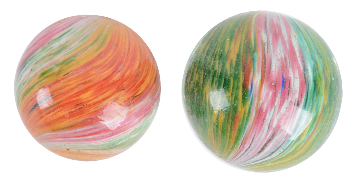 LOT OF 2: LARGE ONIONSKIN MARBLES.