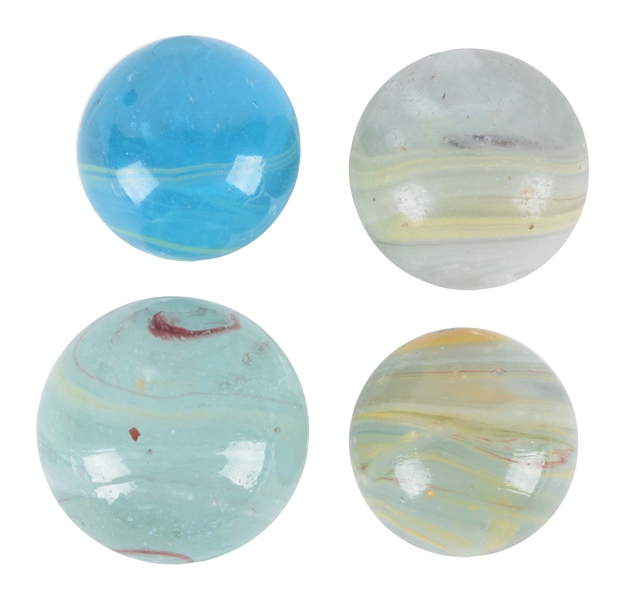 LOT OF 4: LEIGHTON-STYLE TRANSITIONAL MARBLES.