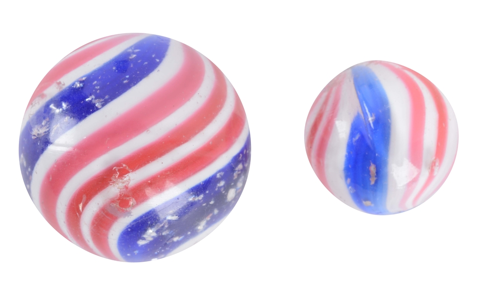 LOT OF 2: PEPPERMINT SWIRLS WITH MICA MARBLES. 