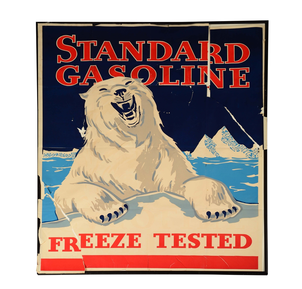 STANDARD GASOLINE FREEZE TESTED PAPER ADVERTISING POSTER WITH POLAR BEAR.