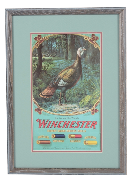 WINCHESTER "THE COCK OF THE WOODS" FRAMED PRINT.