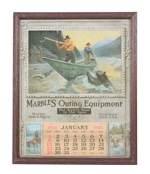 MARBLES OUTING EQUIPMENT 1922 COMPLETE CALENDAR (FRAMED).
