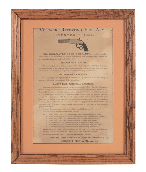 VOLCANIC REPEATING ARMS ADVERTISING BROADSIDE.