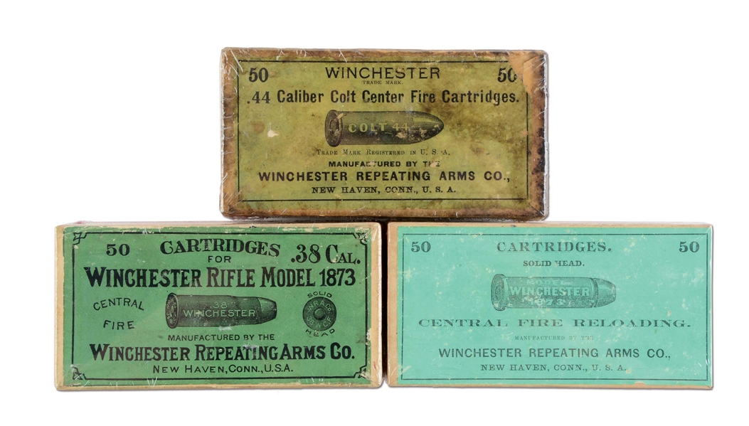 LOT OF 3: BOXES OF .44 AND 38 CAL. AMMUNITION.