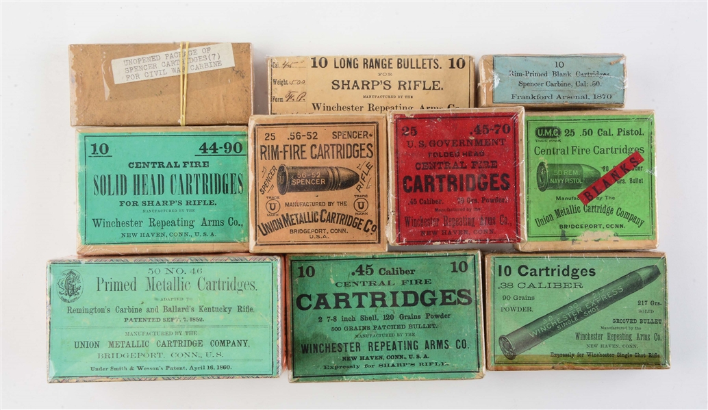 LOT OF 10: BOXES OF VARIOUS AMMUNITION.