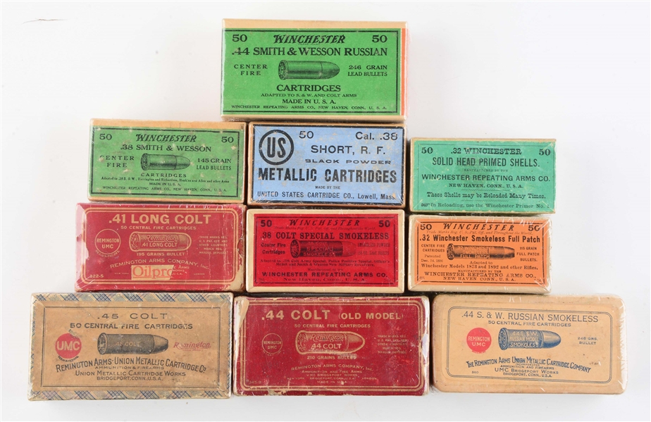 LOT OF 10: BOXES OF VARIOUS AMMUNITION.