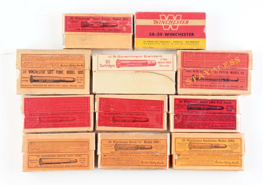 LOT OF 11: BOXES OF VARIOUS WINCHESTER & UNION METALLIC AMMUNITION. 