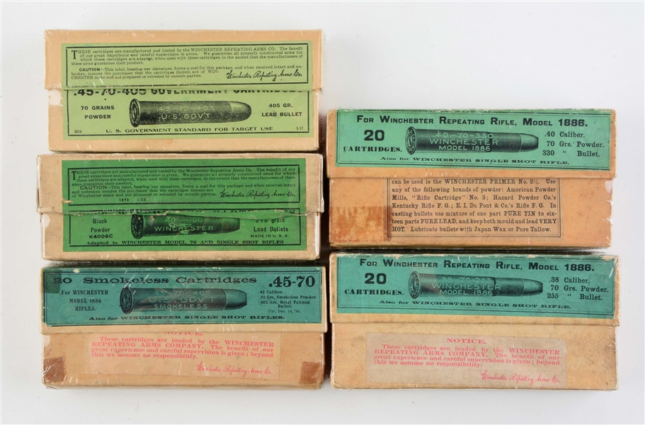 LOT OF 5: BOXES OF WINCHESTER & U.S. GOVT AMMUNITION.