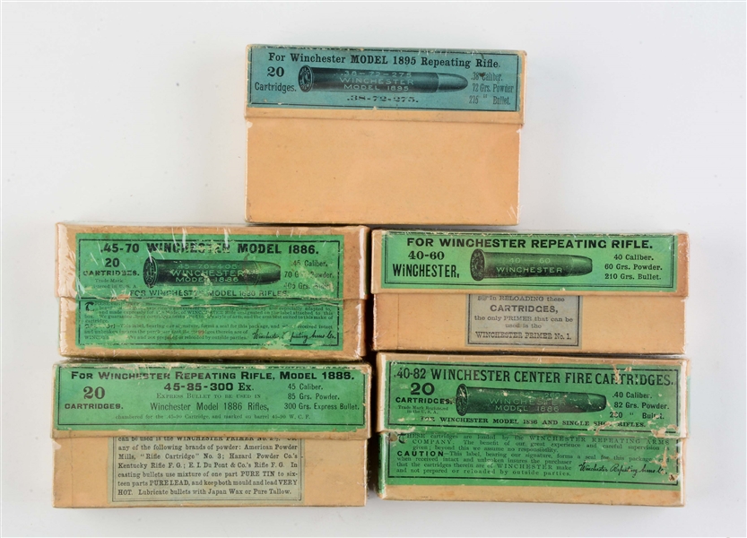 LOT OF 5: BOXES OF WINCHESTER RIFLE AMMUNITION.
